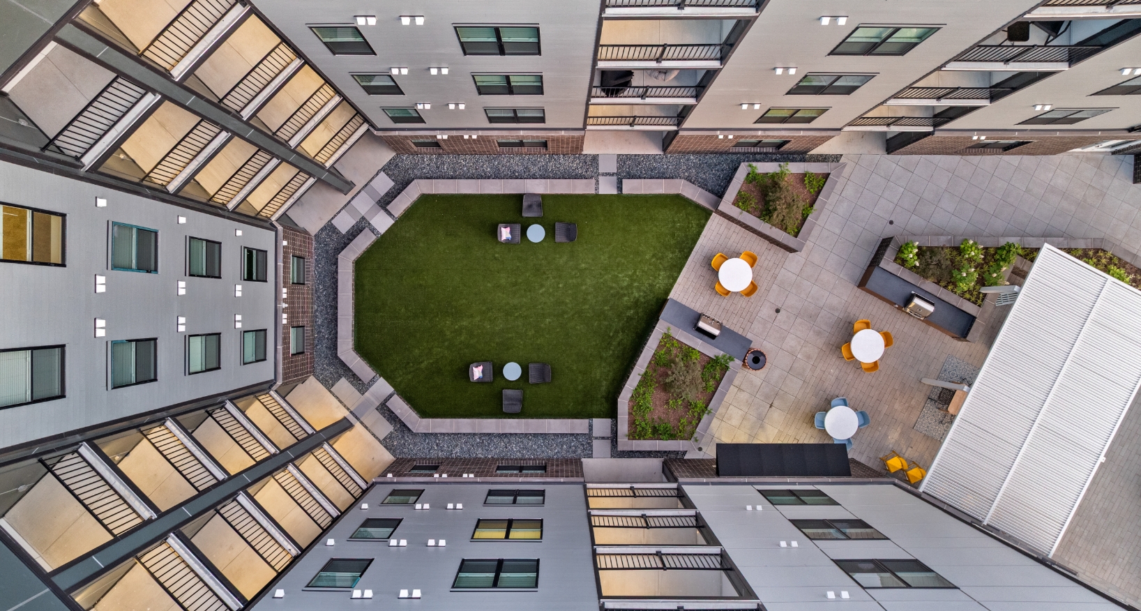 Aerial view of a courtyard