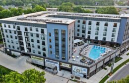 Exterior view of mural and pool