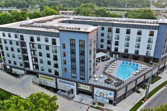 Exterior view of mural and pool