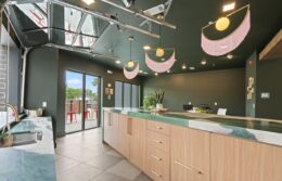 Long counter and lights in the music room
