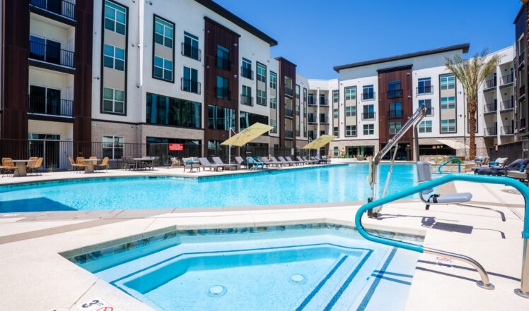 View of the pool and the from the hot tub